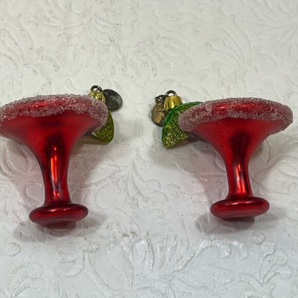 TWO Red Mini Christmas Margaretta Hand Blown Hanging Ornaments 2"x2" - Picture 2 of 12